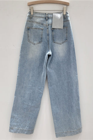 Distressed Straight-Leg Jeans with Lace Insert