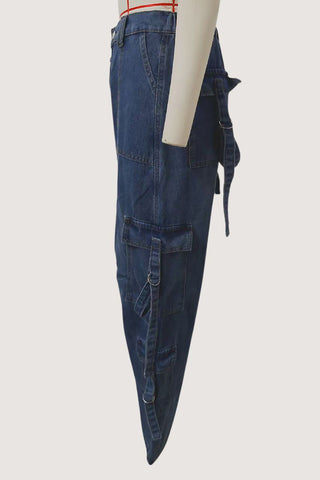 Stylish Wide-Leg Denim Cargo Pants
