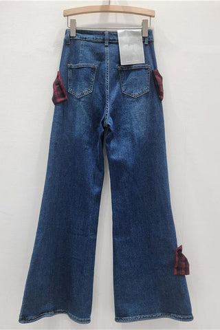 Bow-Accent Wide-Leg Straight Jeans