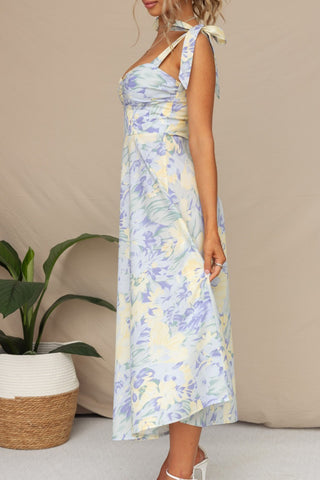Floral Midi Dress with Tie Straps
