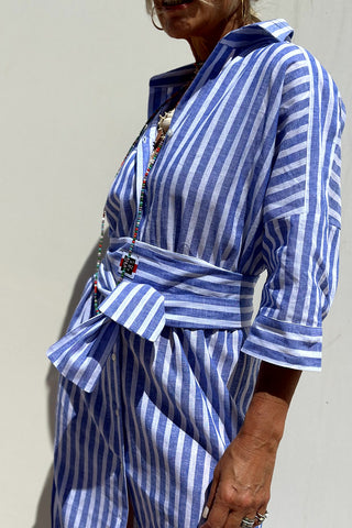 Striped Tie-Waist Shirt Dress