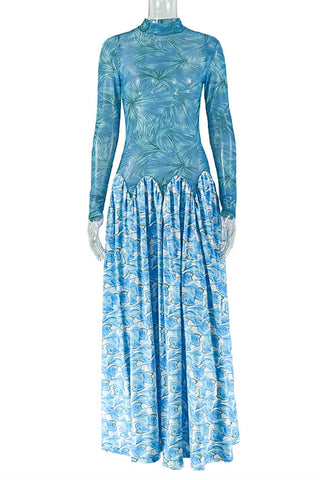 Long-Sleeve Printed Casual Dress