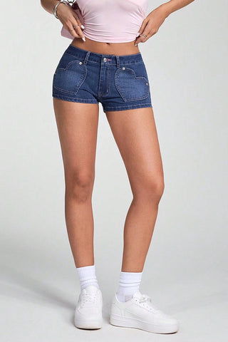 Heart Patch Denim Shorts