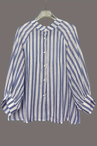 Striped Oversized Blouse with Balloon Sleeves