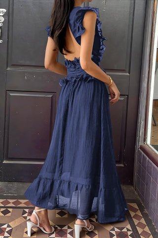 Ruffle-Trim V-Neck Maxi Dress