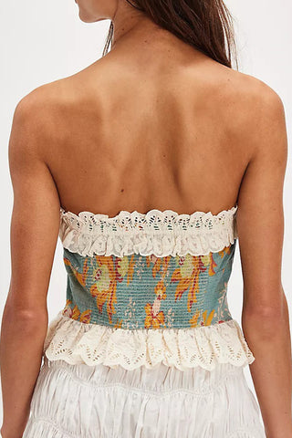 Strapless Lace Trim Floral Camisole