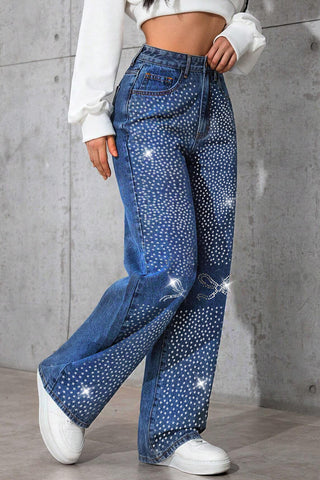 Starry Pattern Straight-Leg Jeans