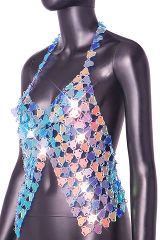 Iridescent Sequin Halter Tank Top