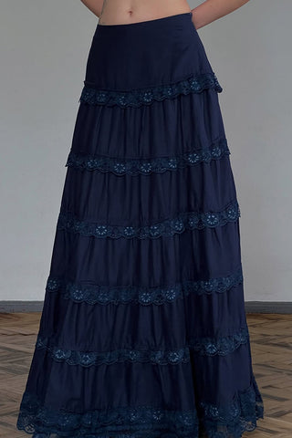 Tiered Lace Trim Casual Skirt