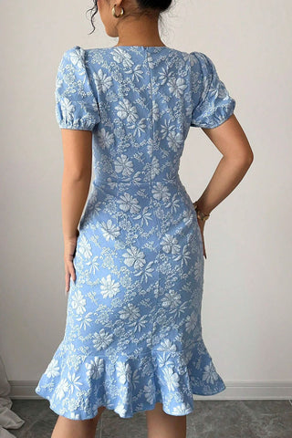 Short Sleeve Floral Textured Casual Dress