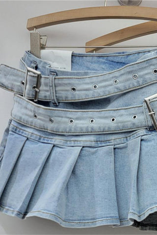 Belted Pleated Mini Skirt