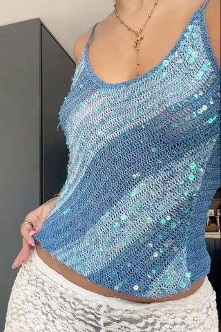 Sequin Mesh Halter Tank Top