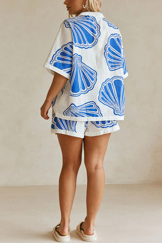 Shell Print Button Shirt and Shorts Set