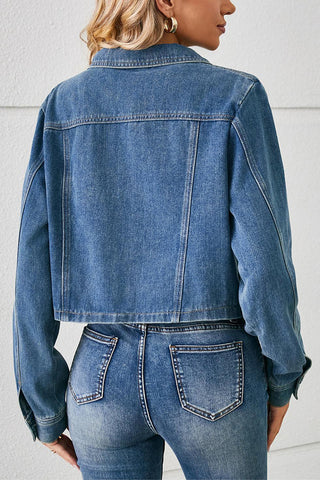 Cropped Button-Front Denim Jacket