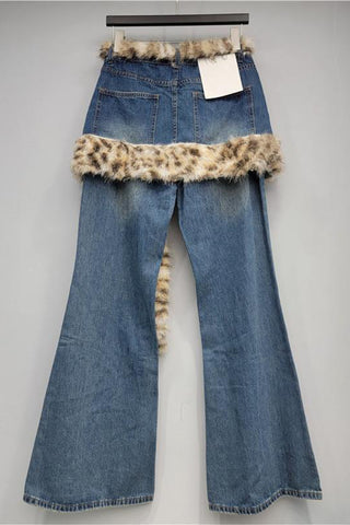 Flare Jeans with Faux Fur Accents