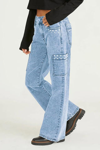 Embellished Straight-Leg Cargo Jeans