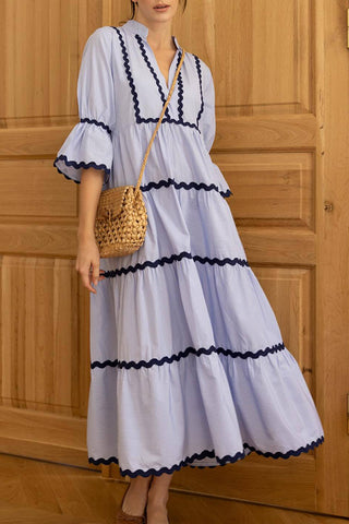 Tiered Casual Dress with Contrast Trim