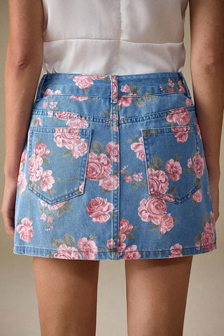 Floral Button-Front Mini Skirt