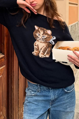 Off-Shoulder Animal Print Sweater