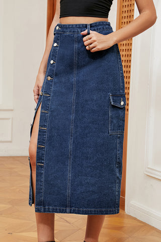 Button-Down Skirt with Slit