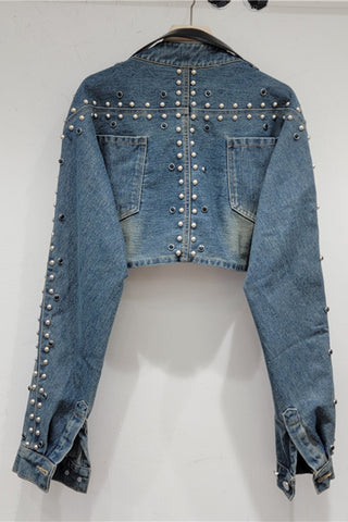 Studded Cropped Denim Jacket