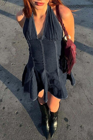 Halter Neck Denim Dress