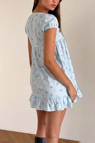 Ruffled Square Neck Floral Mini Dress