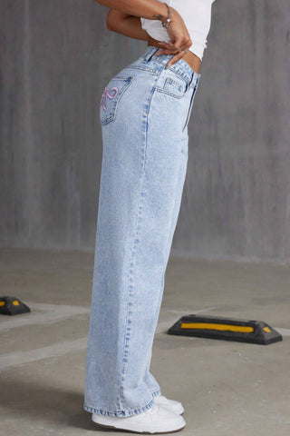 Bow Detail Straight Jeans