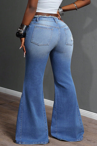 Distressed Flare Jeans with Raw Hem