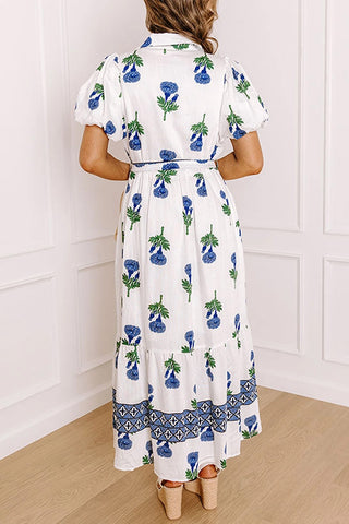 Floral Contrast Belted Long Shirt Dress