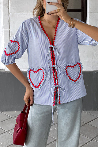 Heart Accent Tie-Front Blouse
