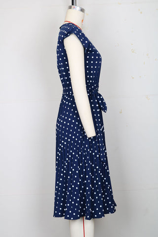 Polka Dot Tie-Waist Casual Dress