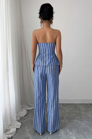 Strapless Striped Pants Set