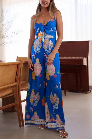 Printed Bow-Front Jumpsuit