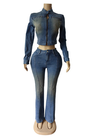 Chic Two-Piece Denim Pants Set