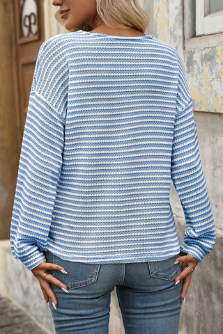 V-Neck Buttoned Striped T-Shirt