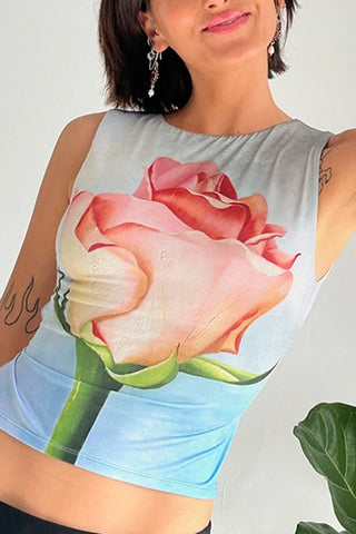 Rose-Print Sleeveless Tank