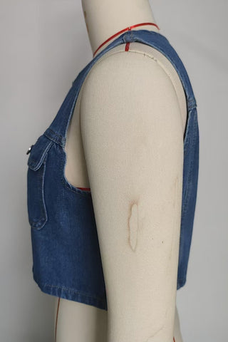 Button-Front Denim Vest