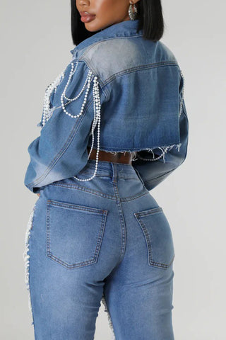 Pearl Embellished Denim Jacket