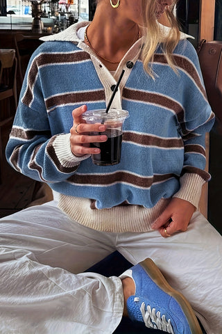 Striped Button-Collar Sweater
