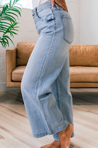 Button-Front Wide-Leg Jeans