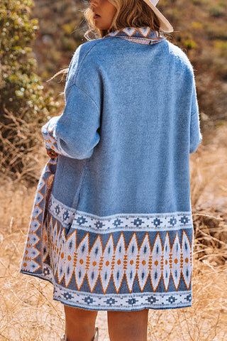 Geometric Pattern Open-Front Cardigan