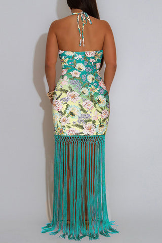 Floral Halter Fringe Casual Dress