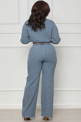 Textured Drawstring Waist Pants Set