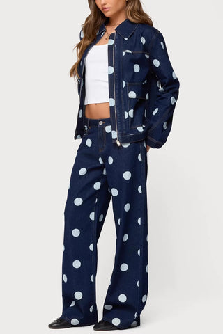 Polka Dot Denim Straight Jeans