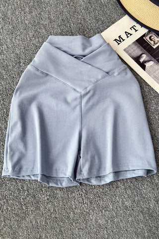 V-Waist Slim Brown High-Waist Shorts