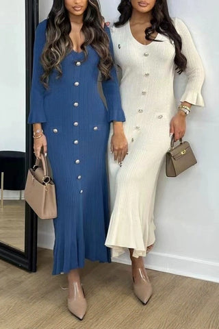 Button-Front Knit Casual Dress