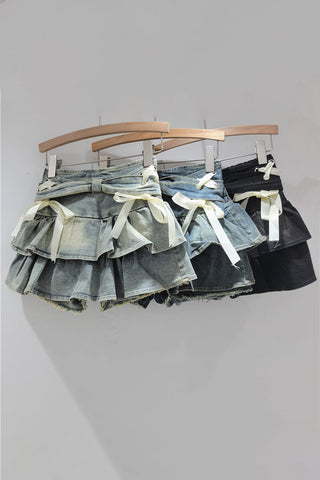 Layered Ruffle Mini Skirt with Bows