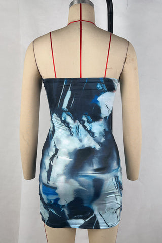 Strapless Abstract Print Mini Dress