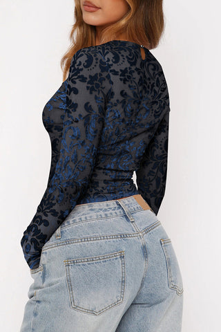 Long Sleeve Floral Pattern Blouse